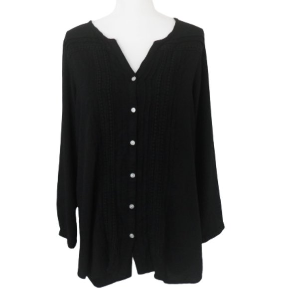 JM Collection Women's 1X Long Sleeve Black Blouse - Picture 3 of 8
